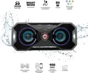 Altec Lansing Mix2.0 Portable Bluetooth Speaker with LED Lighting, Black, 50Watt
