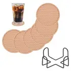 6 Pcs Round Drink Coasters with Holder, 4" Silicone Coaster, Beige(Pentagon)