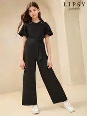 Lipsy Black Cut-Out Flutter Sleeve Jumpsuit (5-16yrs) (AL4930) | $74 - $92