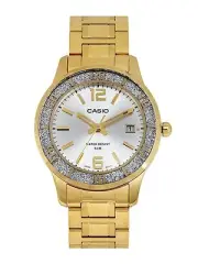 CASIO SILVER DIAL DATE GOLD-TONE STAINLESS STEEL LADIES WATCH LTP-1359G-7AV NEW