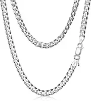 [Amberta] Solid 925 Sterling Silver Chunky Necklace for Women, Italian Cuban Chain Miami Link Statement Thick Curb Gift