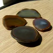 4 Geode Rock Slices Cut Polished Stones Mixed Gray Brown Banded Agate Crystals