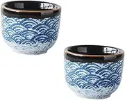 BESPORTBLE Ceramic Glazed Sake Cup Japanese Style 2pcs Set Chasen Pattern Microwave Dishwasher Safe for Soju Zenation Tea