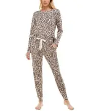 Womens Top & Jogger Pajama Set Leopard Print Soft Stretch - Roudelain Small