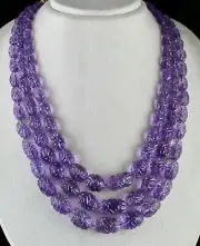 Certified Natural Amethyst Carved Beads 1152 Ct Purple Gemstone Vintage Necklace