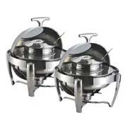 SOGA 2X 6.5L Stainless Steel Round Soup Tureen Roll Top Buffet Chafing Dish