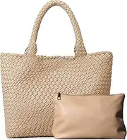 [Dyalsa] Woven Bag for Women, Vegan Leather Tote Bag Cute Clutch Bag Knotted Casual Dumpling Pouch Hobo Top Handbags