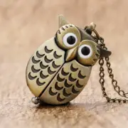 Cute Silver/Bronze Vintage Night Owl Quartz Pocket Watch Necklace Chain for Kids