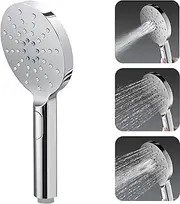 ACA International WELS Bathroom Round Handheld High Pressure Shower Rose Silver Hand Held Shower 3-Mode Spray Shower Head (Chrome)