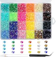 6000Pcs Nail Art Rhinestones, BetterJonny 24 Colors 5mm Round Nail Flatback Rainbow Gems Set with Tweezers and Pencil AB Glitter Flat-Bottomed Rhinestone for Crafts Decoration and Jewelry Making