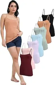 [TREDECIM] Women's Basic Organic Cotton Stretch Camisole Tank top, Non-Adjustable Spaghetti Strap Undershirts Pack of 7