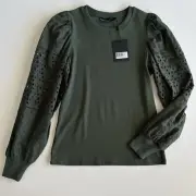 Decjuba Lena Long Sleeve Top Medium Ribbed Crochet Retro Boho Peasant Prairie