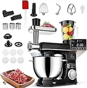 8-in-1 Electric Stand Mixer,8L Fermentation LED Display Kitchen Mixer with Dough Hook,1.5L Glass Jar, 6 Speed Tilt-Head with Stainless Steel Bowl, Meat Grinder, Dough Hook, Whisk, Pasta Attachment