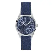 Guess Trend G Stitch Trend Silver-Tone Blue Denim Strap Women's' Watch GW0755L1