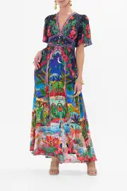 SHAPED WAISTBAND DRESS WITH FLUTTER SLEEVES MIDNIGHT MUSES
