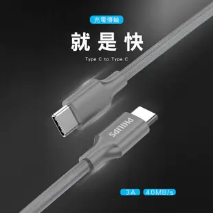 【PHILIPS 飛利浦】USB-C to USB-C充電線 線材125cm 灰（DLC4548C） (8折)