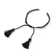 10 Handmade Braided Polyester Cord Bracelets Blanks w/ Tassel Brass Spacer 9.8"