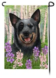 Spring Flowers Garden Flag - Blue Australian Cattle Dog