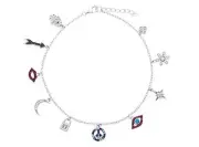Hamsa Arrow Lips Moon Lock Peace Sign Evil Eye Star Flower Heart Anklet 11" L
