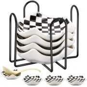 5 Pieces Checkered Ceramic Spoon Rest with Holder Set Coffee Spoon Rest Check...