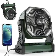 Camping Fan with LED Lantern, 20000mAh Rechargeable Battery Operated Outdoor Tent Fan with Light & Hook, 270° Pivot, 4 Speeds, USB Desk Fan for Camping, Fishing, Power Outage, Hurricane, Jobsite…