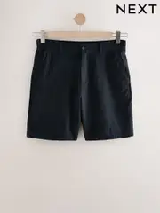 Black Linen Rich Elasticated Waist Chino Shorts (AL5258) | $47