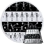 Cool Skeletons in Black White Stripes Round Beach Towel