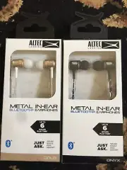 Set of 2 Brand New Altec Lansing Metal In-Ear Bluetooth Earphones Gold+Onyx F/S