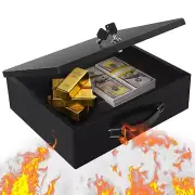 Fireproof Document Box, Fire Resistant Safe Box with Key Lock for Valuables,