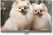 [LKHDS] Slim Aluminum Alloy Business Card Holder Short-haired Pomeranian Dog Pocket Business Card Case Portable Business Card Wallet Business Card Holders Handheld Card Box for Women Men, style, One
