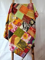 Vintage Patchwork Kantha Quilt Blanket Indian Quilts Bedspread Twin Cotton Throw
