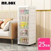 在飛比找momo購物網優惠-【Mr.Box】25面寬-隙縫五層抽屜收納櫃附輪(透白)