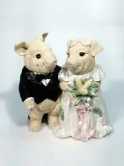 Adorable Animal Pigs Bride and Groom Wedding Caketop Hogs Swine