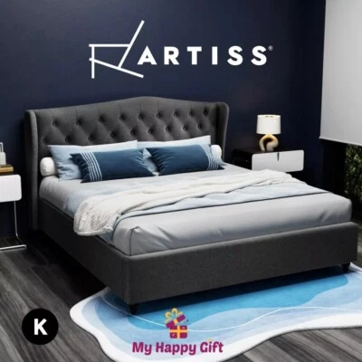 Artiss Bed Frame KING Single Size Mattress Base Wooden Platform Fabric Charcoal