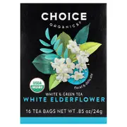 Choice Organic Teas, White & Green Tea, White Elderflower, 16 Tea Bags, 0.85 oz (24 g)