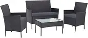 Gardeon Outdoor Table and Chairs Lounge Set 4pcs Rattan Wicker Dining Tables Chair Setting Sofa, Patio Conversation Garden Backyard Furniture, Weather-Resistant Cushions Storage Cover Grey Steel