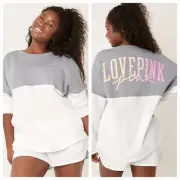Vs Victorias Secret Pink Varsity Crew Sweater Jacket Top Grey Oasis Gradient S