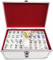 Mahjong Tiles Chinese Mahjong Portable Mahjong Set Acrylic Mahjong 144 Tile Mah-Jong Table Board Game with Aluminum Storage Box for Family Travel Chinese Mahjong
