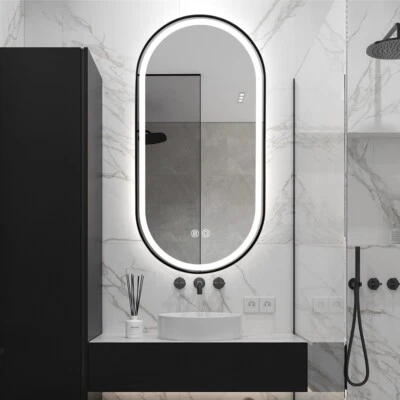 Oval LED Strips Mirror HD 130x70cm Black Frosted Dimmable Defogger Touch Sensor