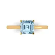 1.50 ct Asscher Cut Blue Stone Wedding Promise engagement Ring 14k Yellow Gold