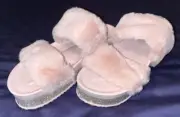 Womens Platform Slides Slippers KANDY-1 Mauve Faux Fur Sz 8.5 Pink Shoes w/ Box