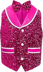 [Loodgao] Boys Girls Latin Jazz Modern Dance Costume Vest Sleeveless Sparkly Sequins Waistcoat and Tuxedo Bowtie