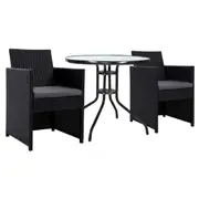 Patio Furniture Dining Chairs Table Patio Wicker Bistro Set - Black