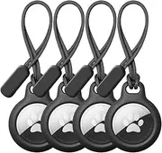 (4 Pack) Kiewhay Secure Holder with Strap for AirTag, Airtag Case with Strap for Key Ring, Scratch Resistant Protective Airtag Accessories Case with Raised Edges(Black)