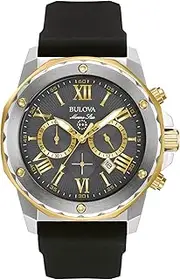 [Bulova] Men's Marine Star 'Series A' Chronograph Quartz Watch, Luminous Markers, Rotating Dial, 100M Water Resistant, 44mm, Two Tone Gold/Black, Marine Star