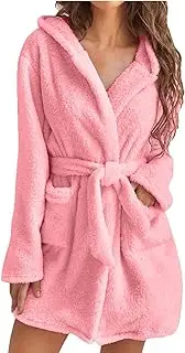 [Generic] Furry Bathrobe Women's Short Dressing Gown Cotton Sauna Gown with Hood Soft Nightdress Fluffy Bathrobe Women Terry Cloth Dress for Sauna Travel Leisure Suit, Pink C, Medium