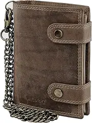 [Wildery] RFID Biker Wallet with Chain, Wallet with Chain, Men's Wallet with Safety Chain, Biker Combination Purse, Portrait Format, Men's Gifts/#Vintage Chain WI110