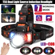 USB Rechargeable LED Headlamp Head Torch COB Red/Blue Light Zoomable Wave Sensor