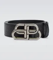 [Balenciaga] Balenciaga BB Large croc-effect leather belt Inch 34 black