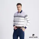 【PIERRE CARDIN 皮爾卡登】商務休閒 男款 棉質混紡定位橫條刷毛長袖POLO衫-淺紫色(5215281-26)